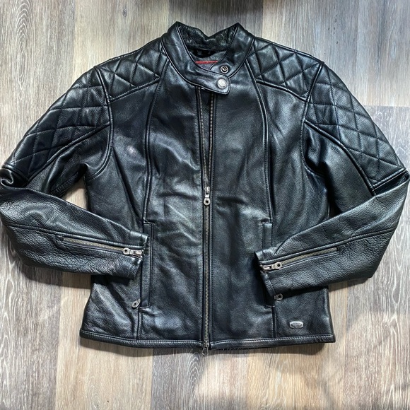 Harley Davidson Quilted Black Leather Biker Jacket Small Indie